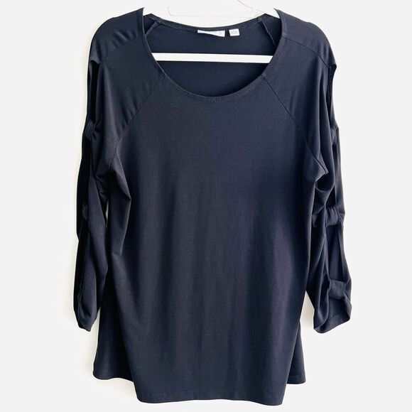🎉Clearance🎉Susan Graver Black Stretchy Long Sleeve Blouse - Size Large - Picture 1 of 7